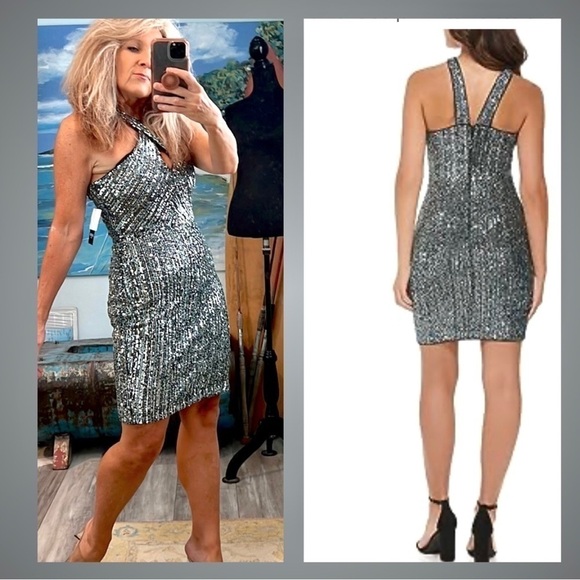 NWT, GUESS Women's Sequin Mesh Cross Over Bodice Top, Size 4 - Picture 4 of 5